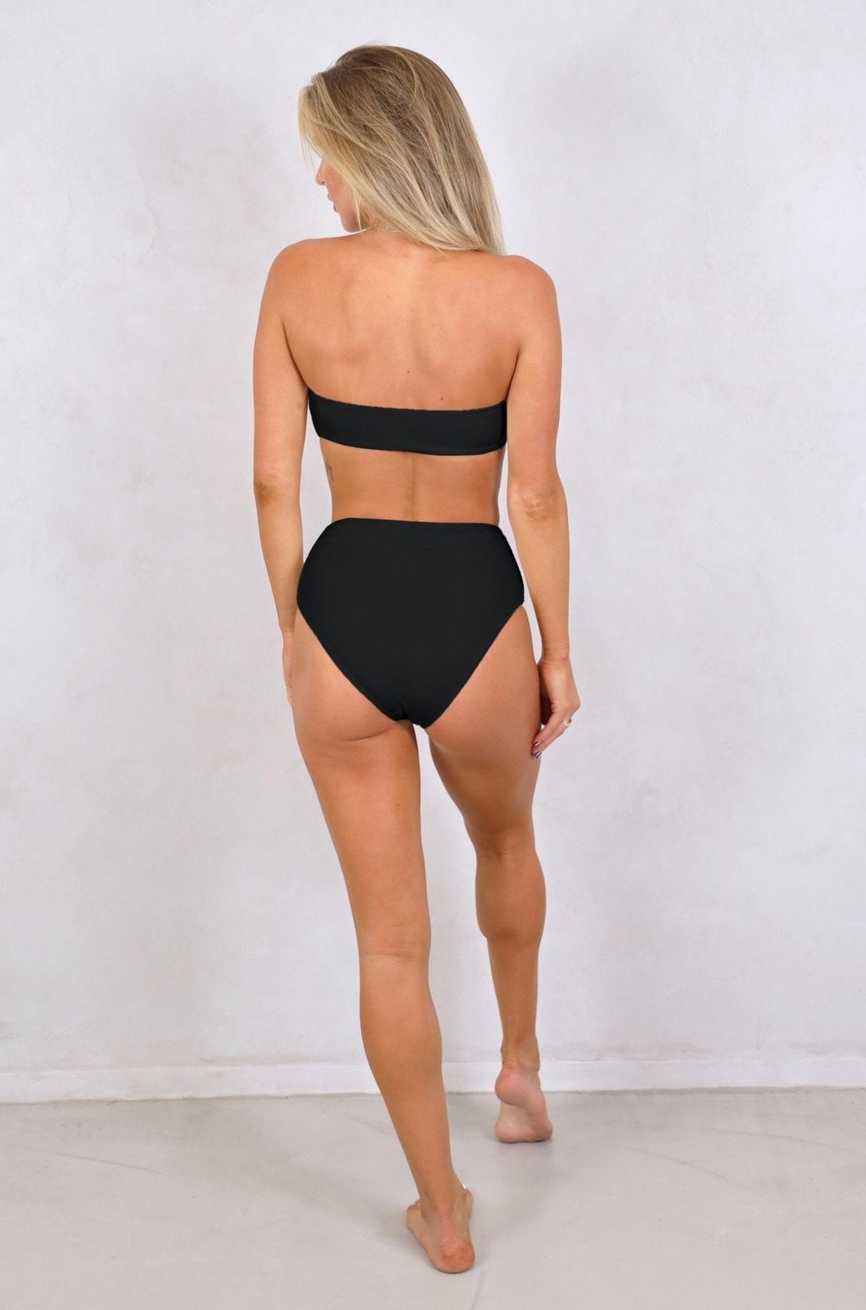 Alessia Cinch Higher Rise Fuller Coverage Bikini Bottom - Black