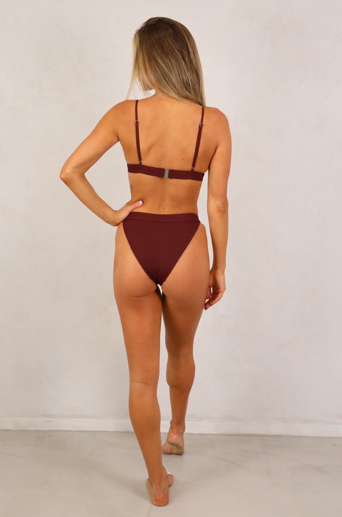 Ariana High Cut Ribbed BOTTOM Burgundy