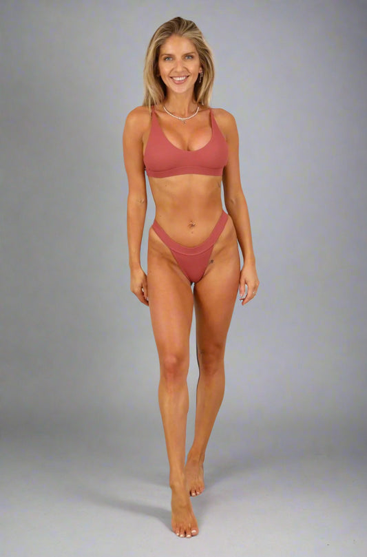The Ariana ribbed two piece bikini set are known for their durability and function with adjustable straps,removable padding and a secure back clasp attachment. Matching ribbed bikini bottoms with full coverage available. Shop Women's Swimwear. Women's Bikinis and swimsuits. Ribbed Swimwear.   Free Shipping on Australian Orders over $100. 